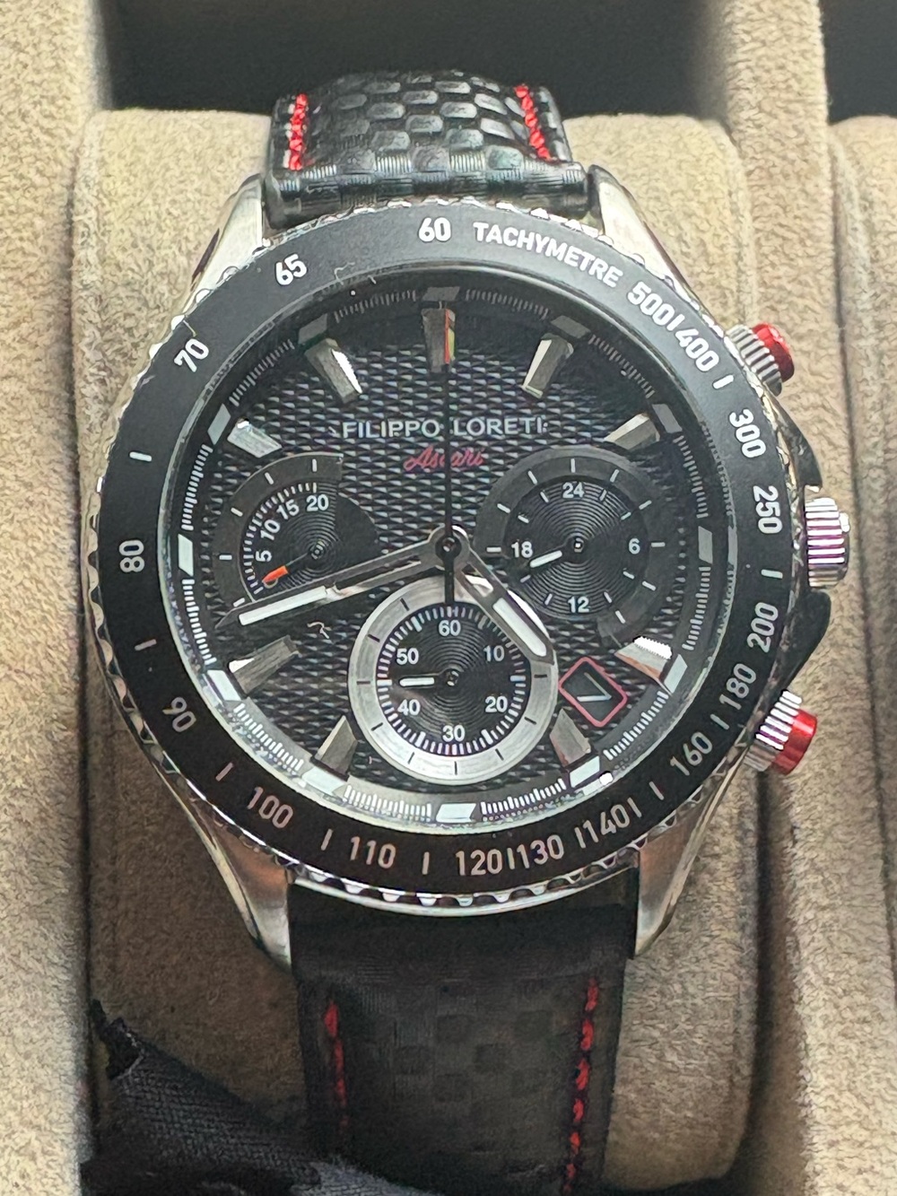 Filippo Loreti Ascari Black Chronograph with Carbon Fiber Strap